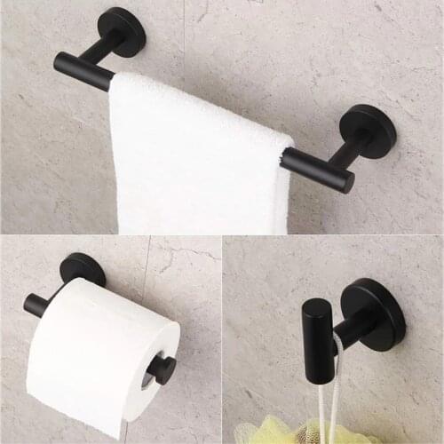 Silver Black Bathroom Hardware Set White Robe Hook Paper Holder Single Towel Bar Towel Bar Stainless Steel Bathroom Accessories