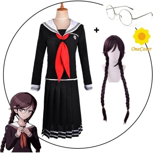 Dangan Ronpa Toko Fukawa Cosplay Costume Anime Danganronpa School Uniform Braid Long Wig Glasses Skirt Set Sailor Suit Girls