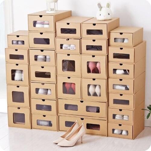 Kraft Paper Diy Assembly Drawer Shoe Box Organizer Men Women Kids Shoes Storage Box Case Boots Sneakers Dust-proof Finishing Box