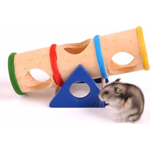 Colorful Wood Material Hamster Rainbow Seesaw Small Pet Teeterboard Toy Funny Wood Mice Parrots Cage House Hide Playing Toys