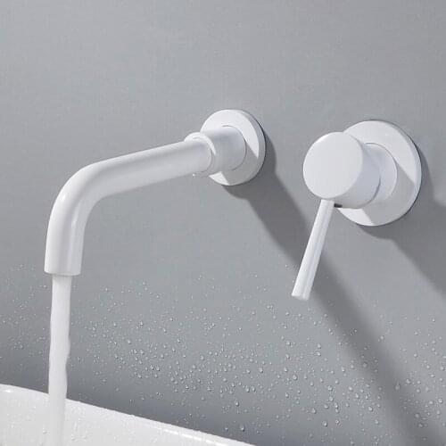 Brass Bathroom Sink White Faucet Hot And Cold Washbasin Swivel Faucet Wall-Mounted Bathtub Faucet