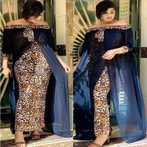 Tilapia fashion loose leopard women maxi long split gown leisure outdoor patchwork strapless sexy african dress