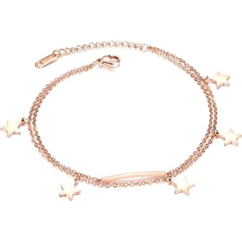 Fashion Double layer stainless steel chain anklets for women adjustable Rose gold star summer beach leg accessories jewelry gif