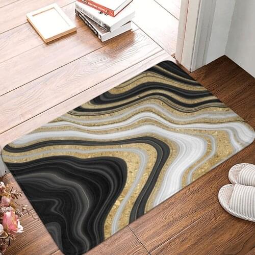 Black And Gold Details Doormat Carpet Mat Rug Polyester Non-Slip Floor Decor Bath Bathroom Kitchen Living Room 40x60
