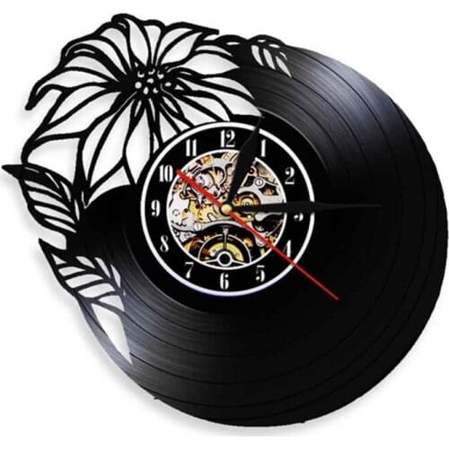 Beautiful Flower Artwork Wall Art Decor Clock Modern Design Floral Petals Vinyl Record Wall Clock Handmade Gift Idea For Her