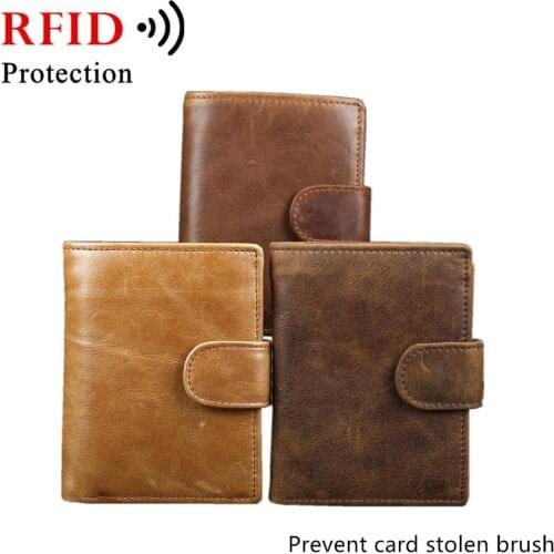 2020 new anti-theft brush multi card Crazy Horse Leather retro casual short leather wallet short change bag hand bag leather men