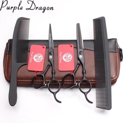 6" 17.5cm 440C Purple Dragon Black Haircut Machine Thinning Shears Cutting Scissors Professional Hair Scissors Razor Combs Z9030