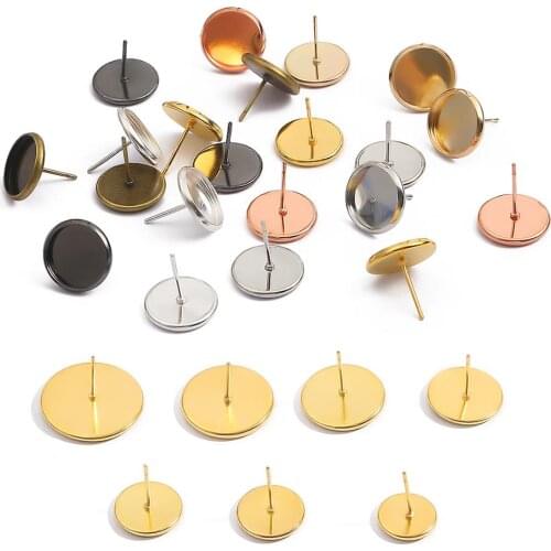 8/10/12/14/16/18/20mm Stainless iron Earring Base Glass Cabochon Cameo Base Flat Earring Setting For Jewelry Making