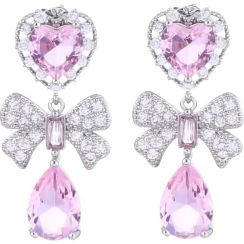 Rinestone Bow Shape Earrings Green Grain Water Drop Earrings Zircon Micro-set Super Flash Two-tone Earrings wedding Accessories