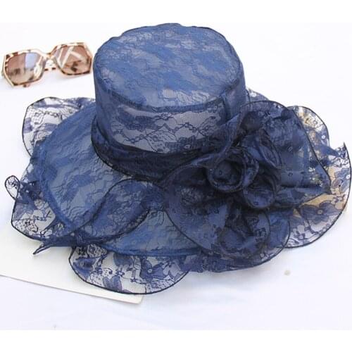 New Sun Hat Women Mesh Yarn Flower Summer Hats For Women Big Wide Wavy Brim Beach Hat Female Sunhat Adjustable Lady Net Hat