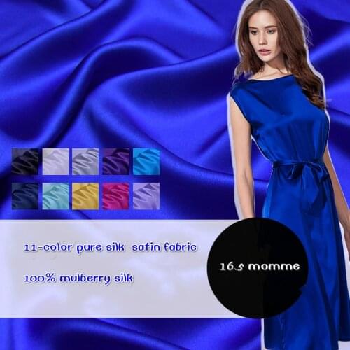 Solid color 100% Mulberry silk 114 wide print silk crepe satin fabric Clothing fabric high - grade dress shirt material H1702