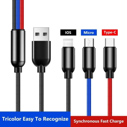 3in1 Data USB Cable for iPhone Fast Charger Charging Cable For Android phone type c xiaomi huawei Samsung Charger Wire For iPad