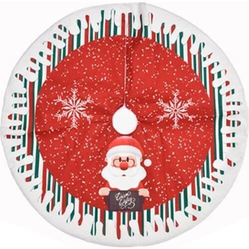 Santa/Snowman/Elk Snowflake Christmas Tree Skirts with Colorful Striped Trim Printing Soft Thick Cloth Xmas Tree Skirt
