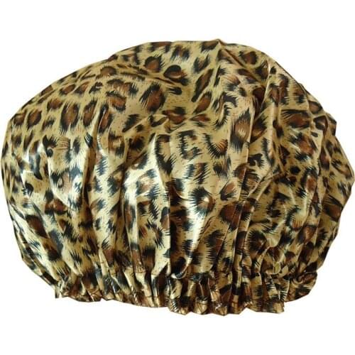 1Pc Thick Double Layer Leopard Printing Waterproof Bath Hat Shower Hair Cover Women Supplies Shower Caps Bathroom Accessories