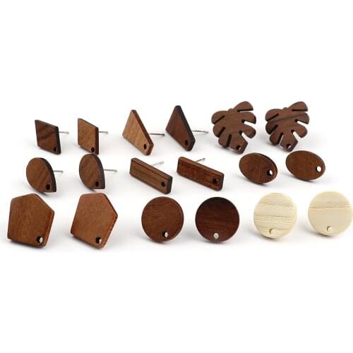 10 PCs Wood Ear Post Stud Earrings Findings For Jewelry Making Round Natural Wooden Earrings Creamy-White W/ Loop 15mm Dia