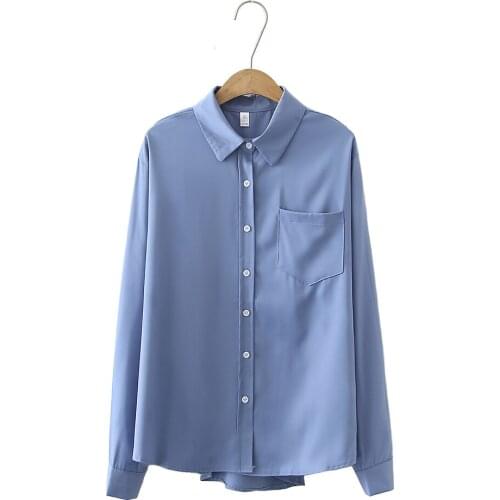 2021 Woman Summer Business Wear Solid With Pockets Long-Sleeved Shirt
