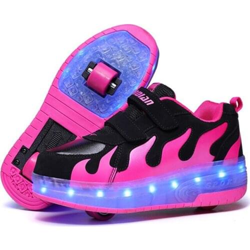 Pink Gold Children Glowing Sneakers Kids Roller Skate Shoes Children Led Light up Shoes Girls Boys Sneakers with Wheels 2020