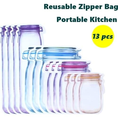 21/13/6 Reusable Mason Jar Bags Grocery Candy Food Storage Zipper Bag Portable Kitchen Seal Nut Cookies Snack Mason Organizer