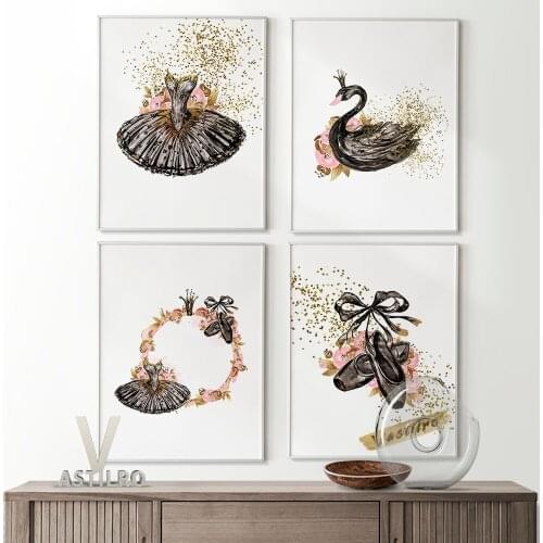 Watercolor Perfume Dancing Shoes Illustration Art Prints Black Swan Printable Poster Gift Dance Room Wall Decor Canvas Painting