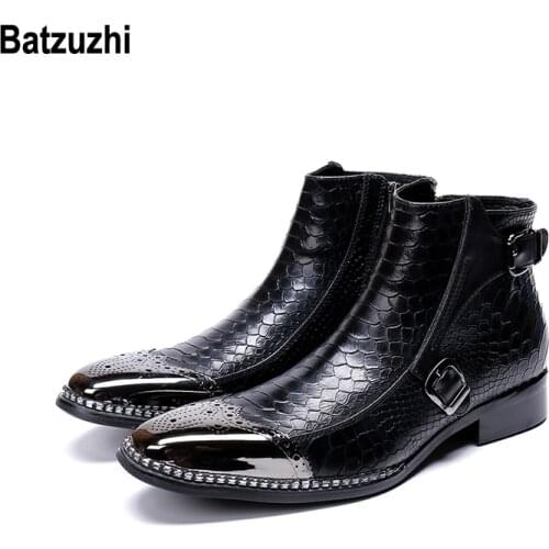 Batzuzhi Rock Western Boots Men Metal Tip Safety Ankle Leather Boots Men Party, Runway Dress Boots for Men zapatos de hombre, 12