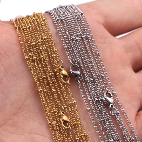 10pcs/lot Width 1.5mm Stainless Steel Bead Gold Chain Necklace Women Chains DIY Jewelry Findings Making Materials Accessories