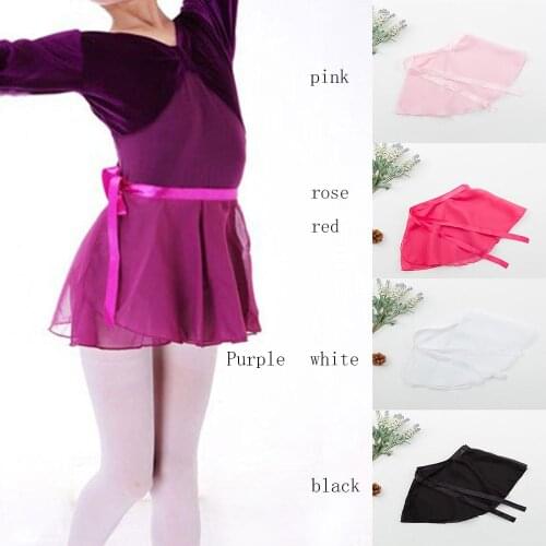 Kids Girls Ballet Dance Skirt Basic Classic Chiffon Pull-On Wrap Mini Skirt with Waist Tie Costume for Performance Dancing Wear