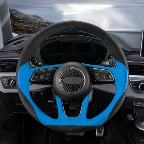 DIY Black Suede Stitching style Hand-stitched Car Steering Wheel Cover for Audi A5 2018-2019 A3 2017-2019 A4 2017-2019