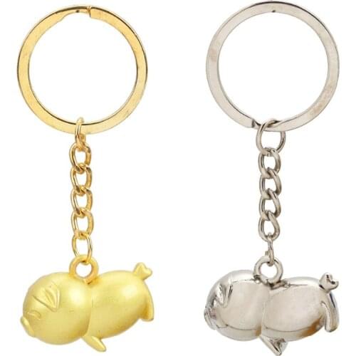 DoreenBeads Fashion Zinc Based Alloy Keychain & Keyring Gold Silver Color Color Pig Animal Birthday Gift Charms 80mm long, 2 PCs