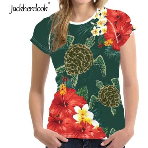 Jackherelook Women T Shirt Summer New Oversized Tees Hawaii Turtle Hibiscus Plumeria Print Casual Loose Tshirt O Neck Female Top