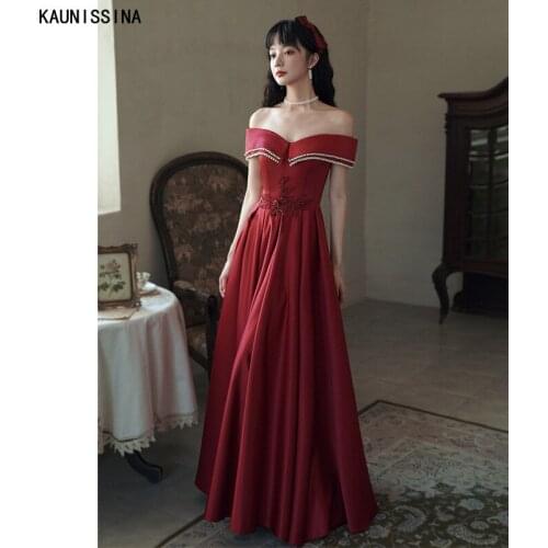 KAUNISSINA Party Gowns Evening Dress Long A-Line Off the Shoulder Crystal Beading Satin Formal Dresses Sexy Prom Vestidos De