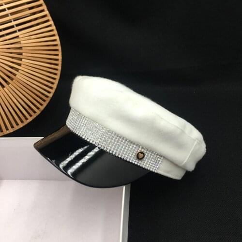 Retro berets leather stitching wool cap, navy sailor hat for men and women leisure joker cap visors