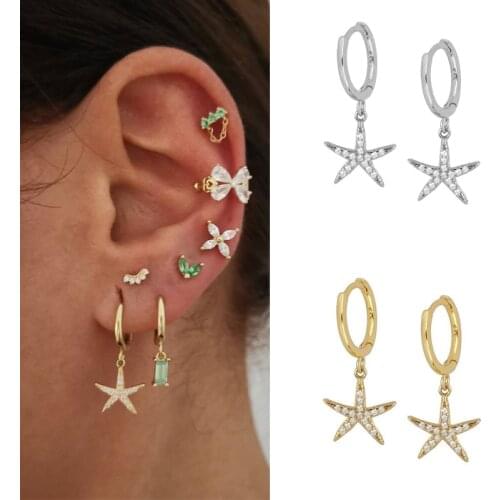 CRMYA Fashion Small Star Moon Drop Earrings Cubic Zirconia Gold Silver Plated Hoop Earrings For Women korean Fashion Jewelry