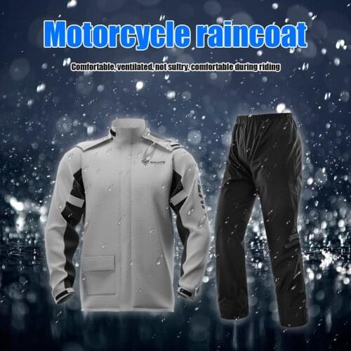 Fashion Motorcycle Rain Suit Waterproof Raincoat+Rain Pants Reflective Motorcycle Rain Jacket Motorbike Scooter Riding Rain Suit