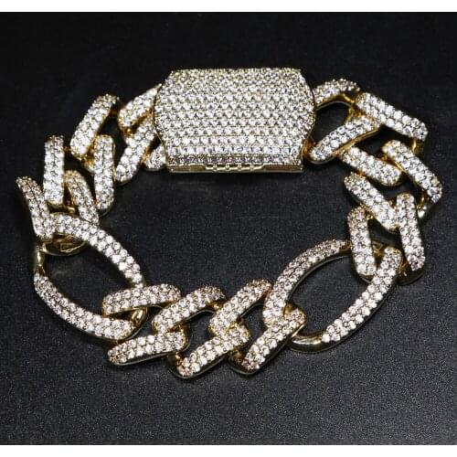 19mm Mens Bracelet Hip Hop Miami Cuban Link Gold Silver color Iced Out Paved Rhinestones CZ Male Wristband Street Jewelry