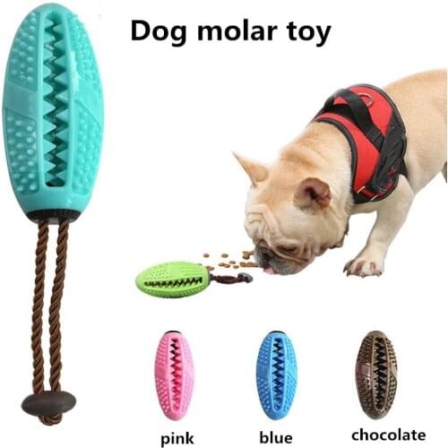 New Dog Toy with A Leaky Food Molar Stick TPR Football Chew Molar Dog Toy