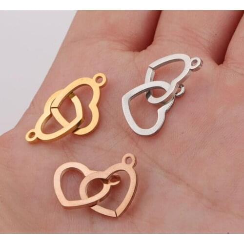 New Heart Charms Mirror Polished Stainless Steel Inclined Heart Charm Pendant For DIY Necklace 12x20mm 10piece/lot