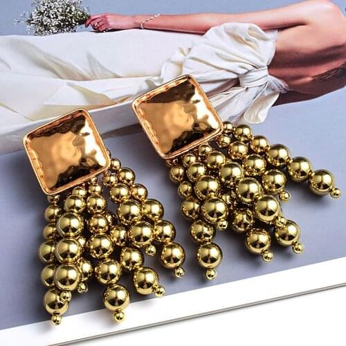 New Fashion Design Womens Accessories High-Quality Long Gold Metal Round Beads Chain Tassel Drop Earrings Jewelry Wholesale