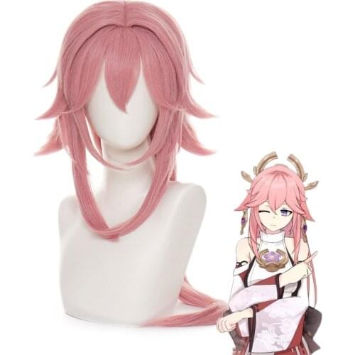 Yae Cosplay Wig Game Genshin Impact Yae Cosplay Pink Long Anime Wigs Genshin Inazuma Yae Cosplay Hair