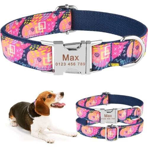 Personalized Dog Collar Nylon Adjustable Free Engraved Name Small Large Pet