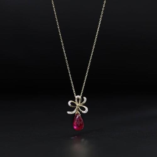 DMBS419 925 Sterling Silver Faceted Ruby Pendant Natural Ruby Necklace For Girlfriend
