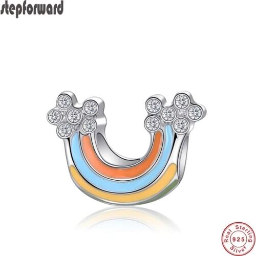 Silver Lucky Rainbow Charm Fit Bracelet and Necklace For Girls Gifts Beads For Jewelry Making Beautiful Popular Silver Enamel