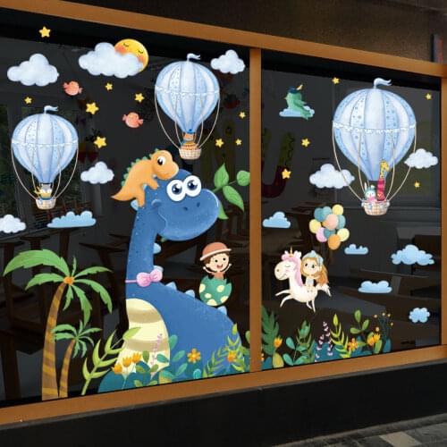 [SHIJUEHEZI] Cartoon Dinosaur Animals Wall Stickers DIY Hot Air Balloons Mural Decals for Kids Rooms Baby Bedroom Decoration