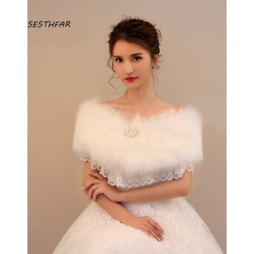 Bridal Jacket Faux Fur Wedding Jacket Sleeves Bridal Coat Fall Winter Warm Bride Bolero Wedding Accessories PJ029