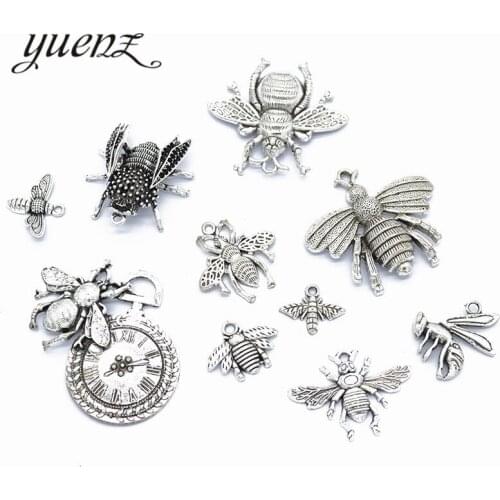 YuenZ 10pcs Mixed Antique Silver color Animal bee Charms Pendants for Necklace DIY Jewelry Making Finding Accessories U028