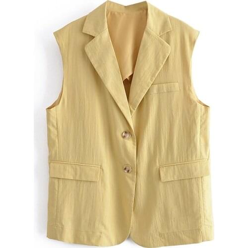 ZXQJ Women 2021 Fashion With Pockets Oversized Linen Waistcoat Vintage Sleeveless Button-up Female Vest Coat Chic Veste