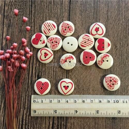 1000pcs Mixed Hearts Patterns Painted Round Wooden Natural Buttons 2 Hole DIY Scrapbook Scrapbooking Sewing Accessories 20mm