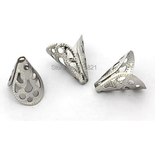 10x12mm Stainless Steel Hollow Filigree Flower Tassels End Caps Connector Silver tone DIY Finding Stuff Wholesale