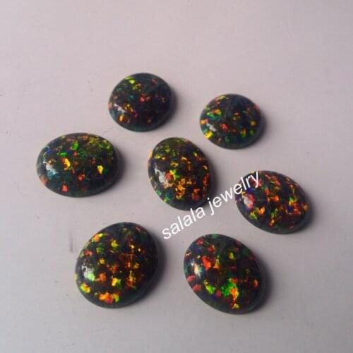 50pcs/lot Free Shipping 9x12 MM OP34 AAA Synthetic Black Fire Opal ,Oval Cabochon Opal Stone for Opal Jewelry
