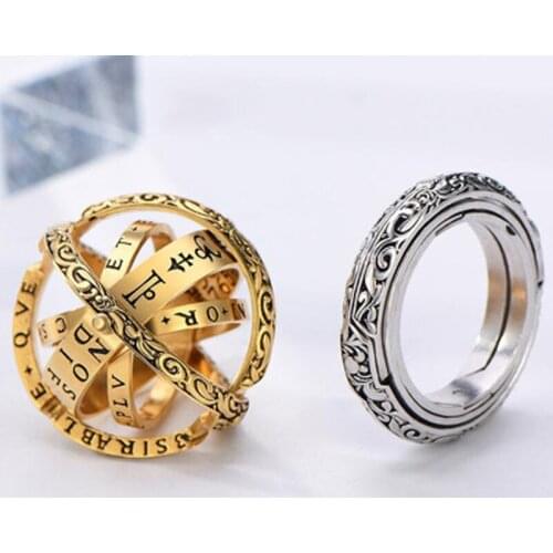 925 Sterling Silver Rings For Women Astronomical Ball Rings Free With Chain Complex Rotating Cosmic Jewelry Couple Lovers Gifts