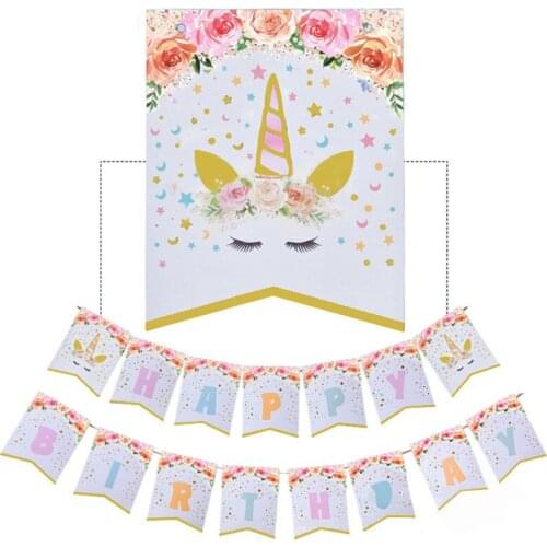 Glitter Unicorn Happy Birthday Banner Baby Shower Paper Flags Birthday Party Decorations Kids Unicorn Party Suppilies